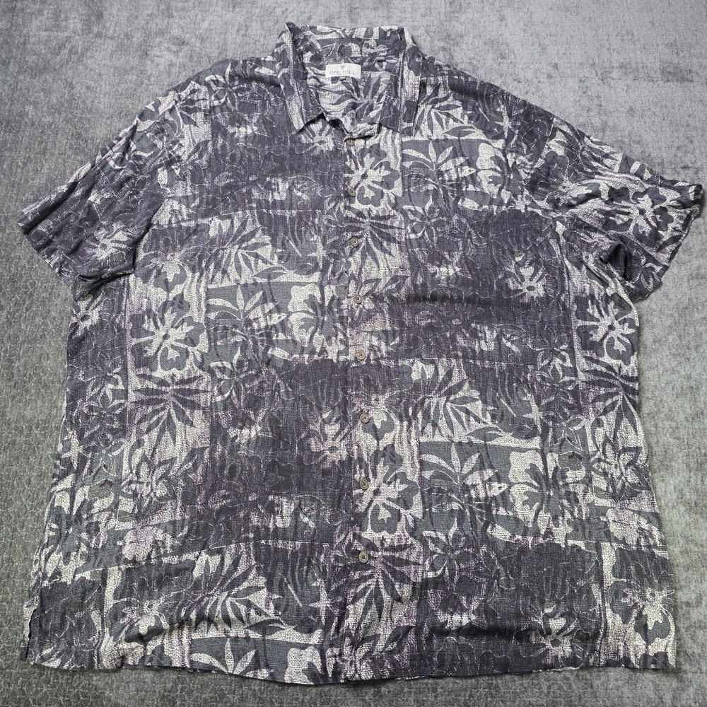 Oak Hill Rayon Shirt Mens 4XL Loop Collar Gray Black Floral Hawaiian Big